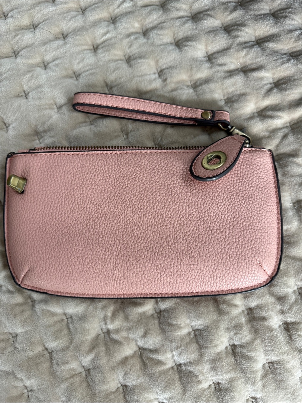 Joy Susan Blush Pink Leather Wristlet Clutch with Gold Hardware